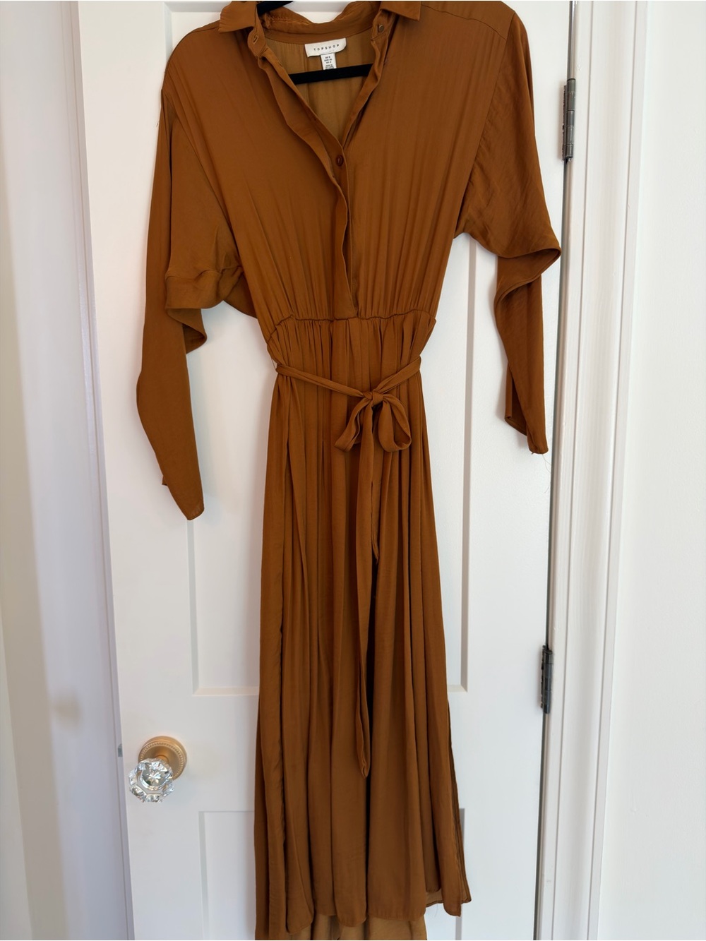 Topshop Rust Brown Maxi Shirt Dress with Tie Waist